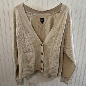 Gap Off-White Cable Knit Cardigan Sweater (Size L)